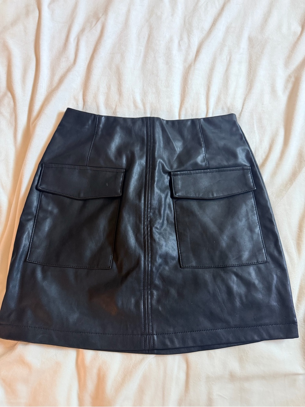 Black Faux Leather Pocket Mini Skirt